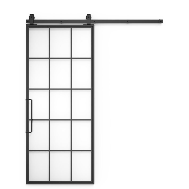 RusticaHardware Glass Metal Mountain Barn Door with Installation